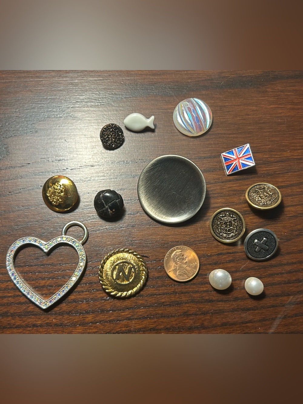 Mixed Vintage Style Buttons and Charms Lot - Gold, Silver, Black, Pearl